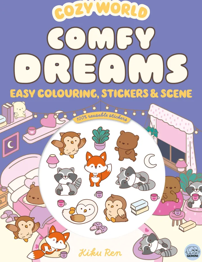 Cozy World Comfy Dreams: Easy Colouring and Sticker Scene for Teens, Young Adults and Adults