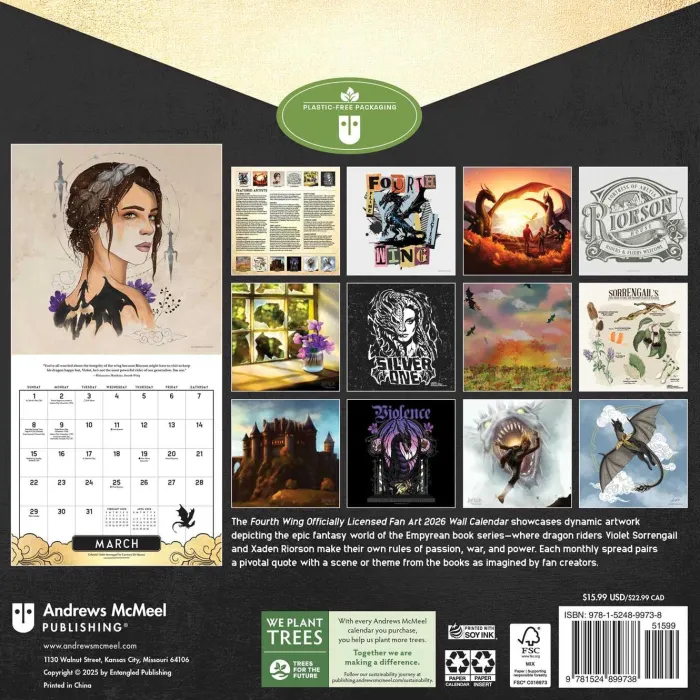 Fourth Wing Officially Licensed Fan Art 2026 Wall Calendar