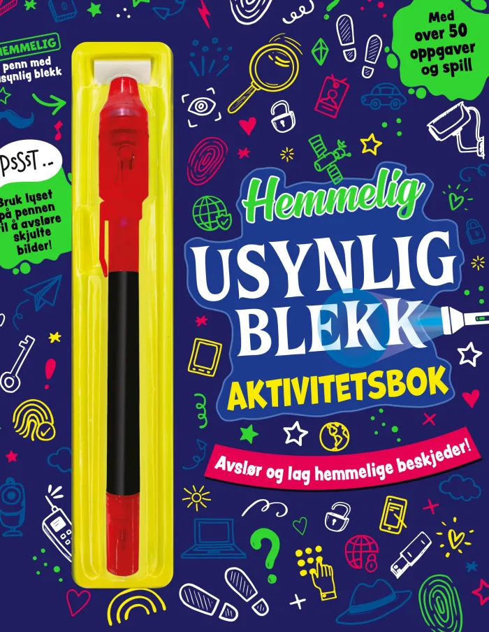 Hemmelig usynlig blekk aktivitetsbok - penn med lys og usynlig blekk