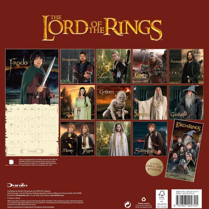 Lord Of The Rings 2027 Square Calendar