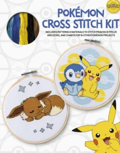 PokeMon Cross Stitch Kit: Includes Patterns and Materials to Stitch Pikachu & Piplup, & Evee, and Charts for 16 Other PokeMon Projects