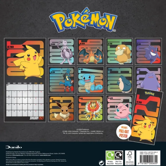 Pokemon 2027 Square Calendar